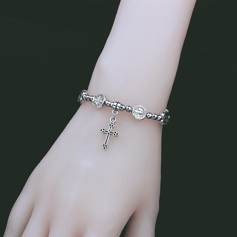 Metal Cross Pendant St. Benedict Theme Bracelet