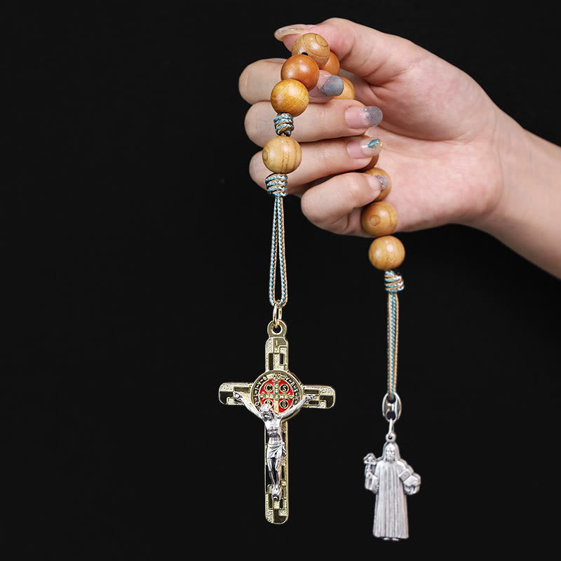 Olive Wood Pocket Rosary with Special-Made Saint Benedict Medal & Crucifix