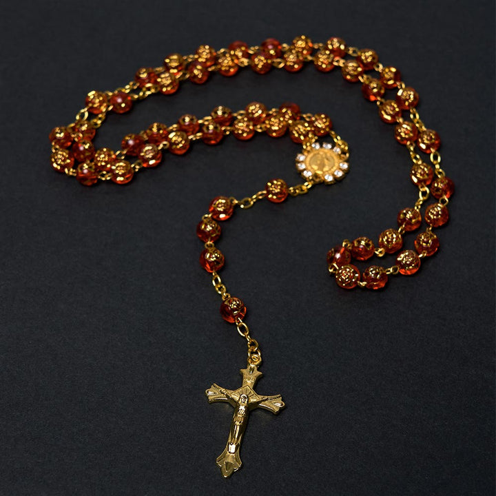 Christianartworkshop St. Benedict Medal & Crucifix of 8 mm Round Multicolor Acrylic Alloy Chain Rosary