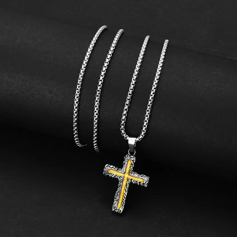 Christian Art Minimalist Style Silver-golden Lava Cross Pendant Necklace