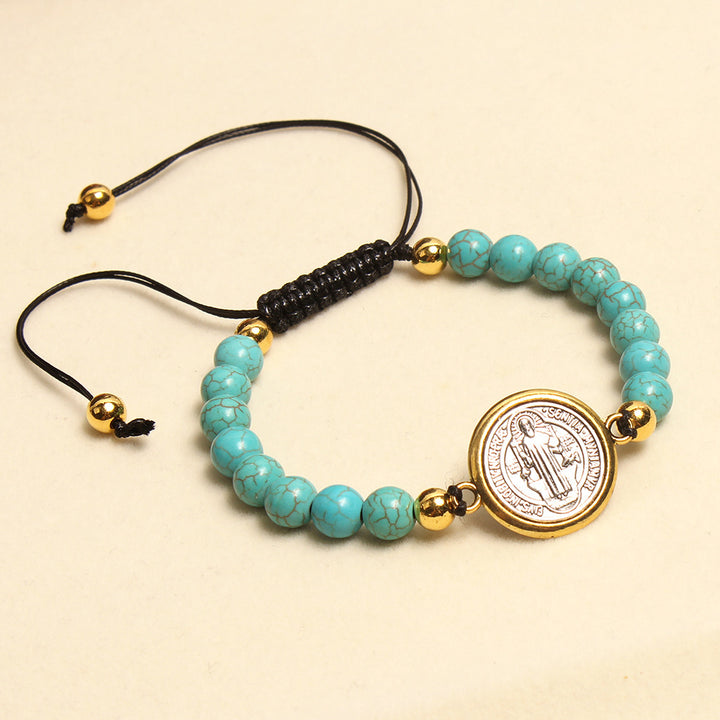 Free Today: Turquoise St. Benedict Prayer Blessing Beaded Bracelet