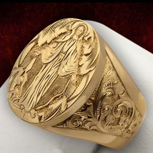 FREE Today: Virgin Mary Blessing Badge Hand Engraved Religious Ring