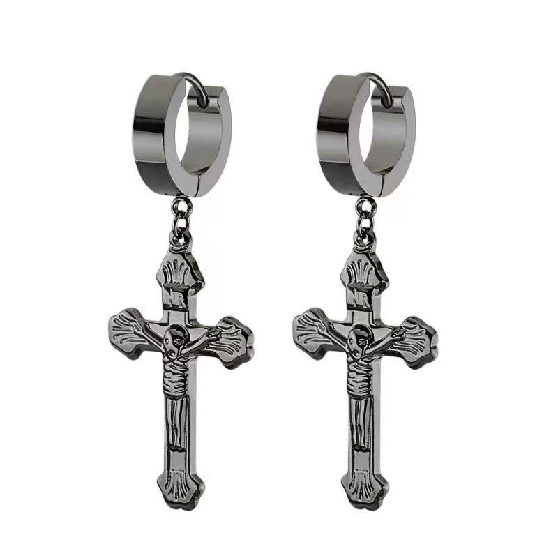 Crucifix Stainless Steel Earring Clips Religion Jewelry