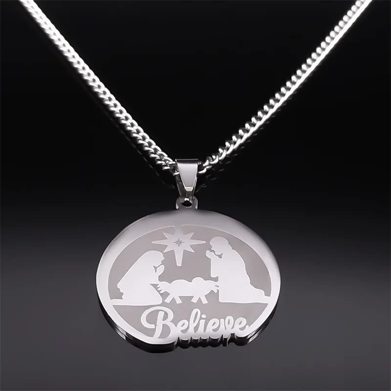 Christianartworkshop Silver Nativity Believe Christmas Gift Necklace