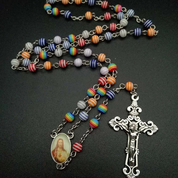 Resin Beads Crucifix Rainbow Mixed Color Rosary