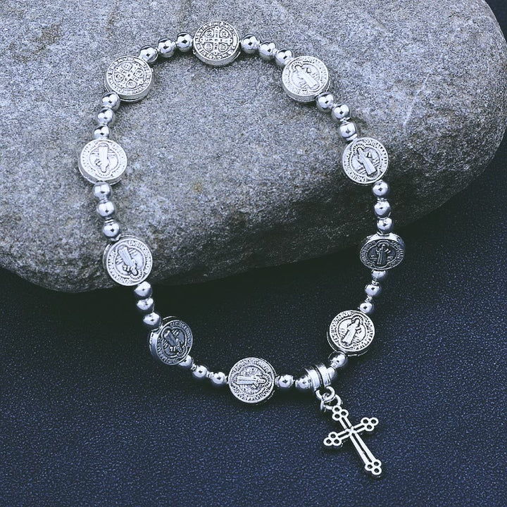 Metal Cross Pendant St. Benedict Theme Bracelet