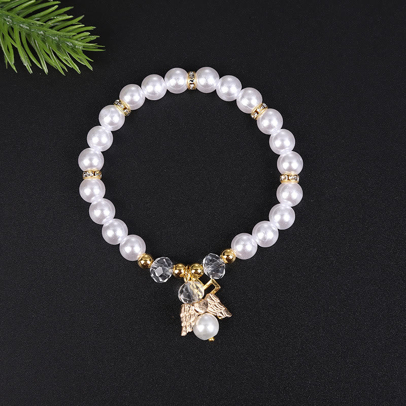 Christian Pearl Chain & Cross Wings Prayer Bracelet