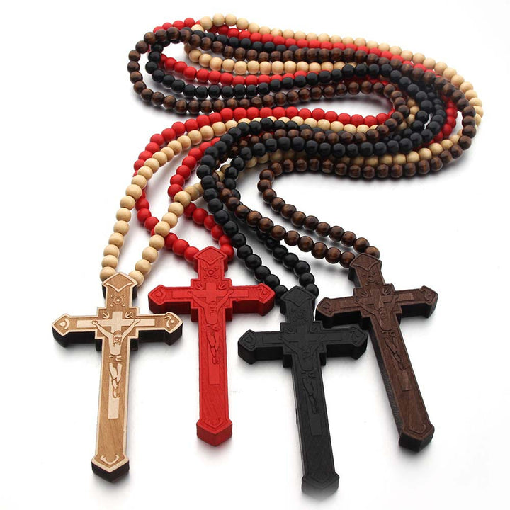 Christian Jesus Cross Wooden Necklace