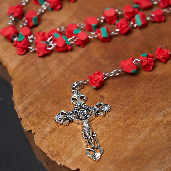 Christian Art Rose Flower Shaped Beads Virgin Mary Prayer Rosary