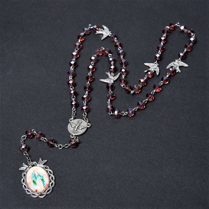 Christianartworkshop Holy Spirit & Our Lady of Grace of 6*8 mm Polyhedron Purple Crystal Alloy Chain Rosary