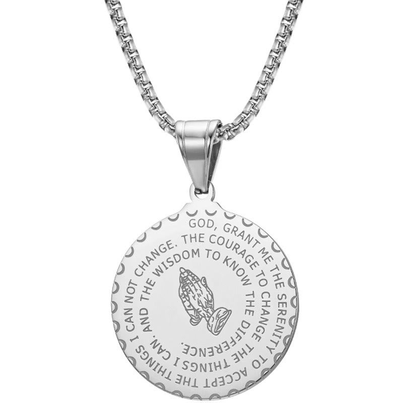 Christianity Praying Hands Round Plaque Necklace