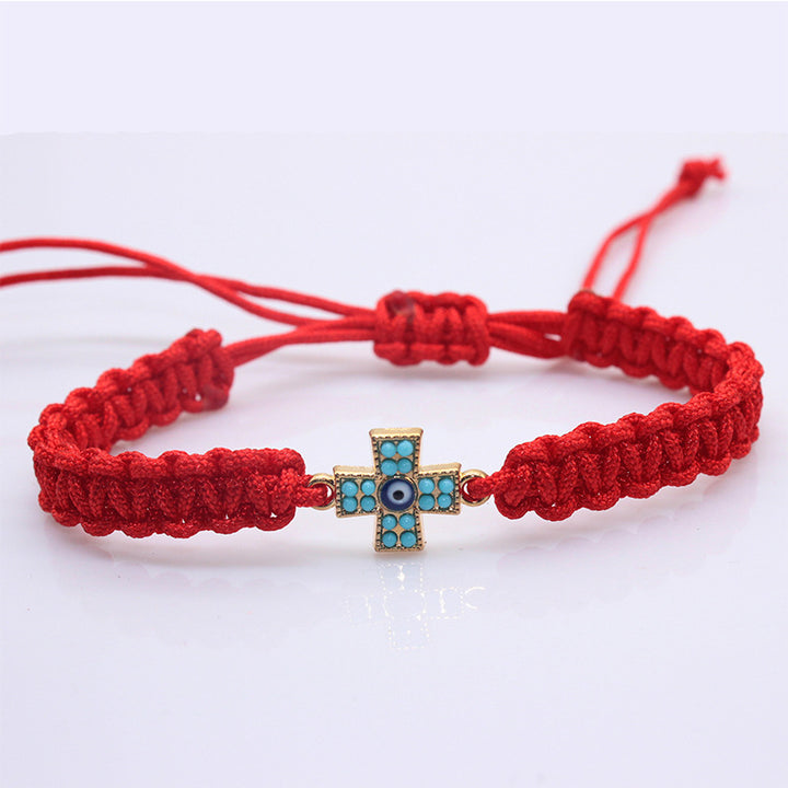 Handmade Cross for Good Fortune Red Rope Bracelet