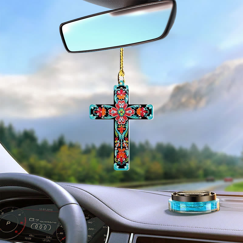 Christianartworkshop 4 Flowery Style Cross Decor Hanging Ornaments