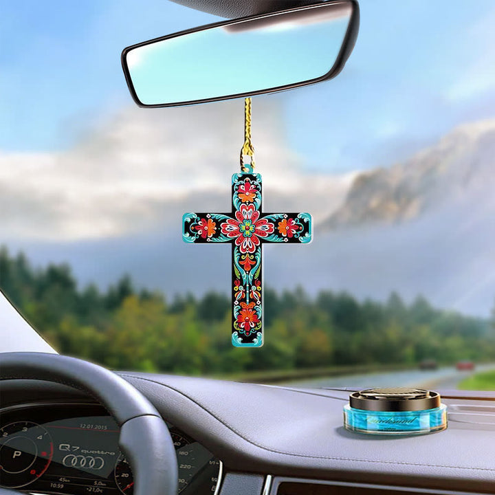 Christian Art 4 Flowery Style Cross Decor Hanging Ornaments