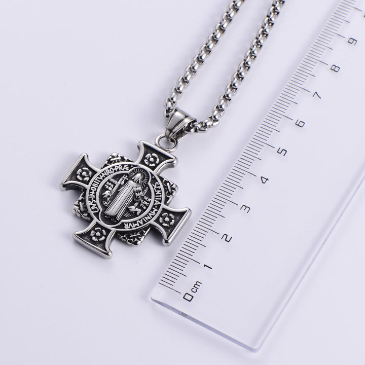 Saint Benedict Protection Medal Cross Pendant Necklace