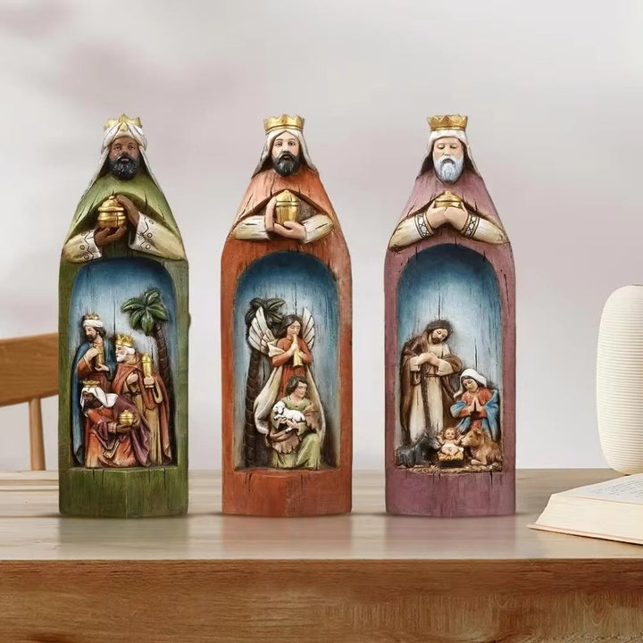 Christian Art Realistic Style Resin Stereoscopic Colorful Nativity Desktop Decorations Ornament