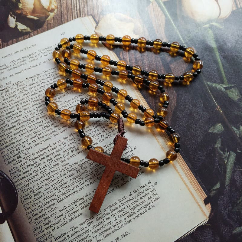 FREE Today: Glass Bead Crucifix Pendant Necklace