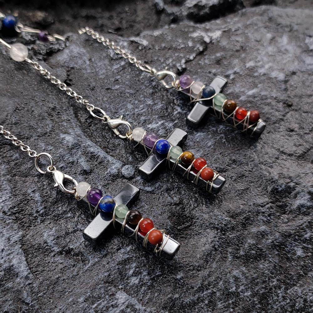 Christian Fresh Pastoral Style Rainbow Gemstone Cross Bracelet