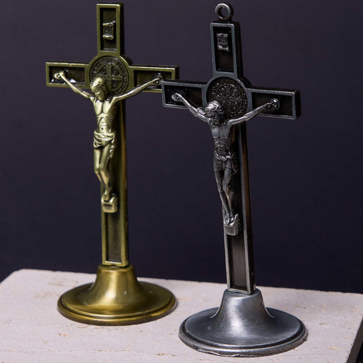 Christian Art Classic Style Silver Bronze Alloy Crucifix Stereoscopic Desktop Ornaments