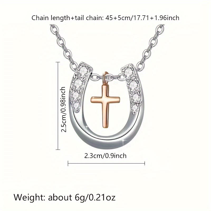 Christian Art Minimalist Style Hollow Horseshoe Cross Pendant Necklace