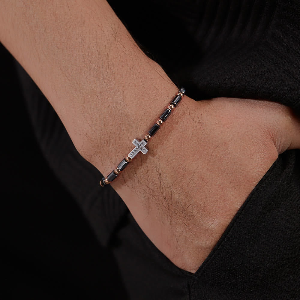 Titanium Steel Black Gallstone Cross Vintage Bracelet