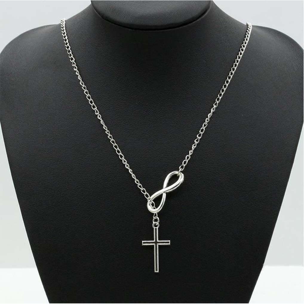 Eternal Infinity Symbol & Cross Silver Necklace