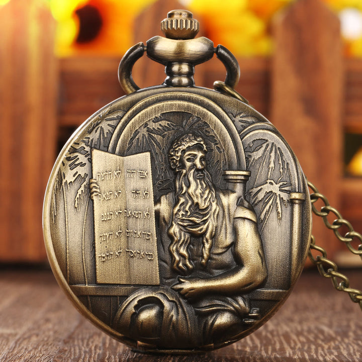 Jesus Bible Quartz Movement Bronze Pocket Watch