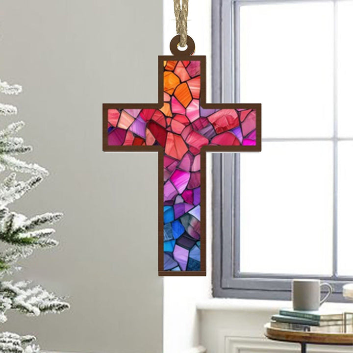 Christian Art Broken Glass Style Cross Suncatcher Christ Ornaments