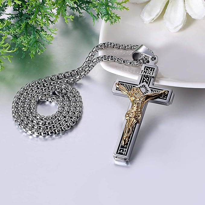 Crafted Jesus Christ Crucifix Titanium Necklace