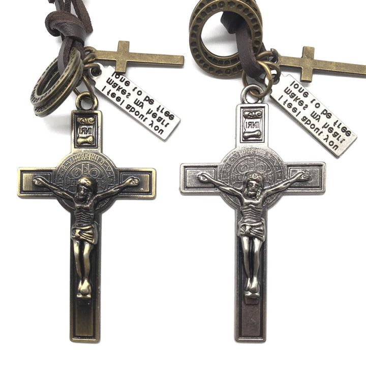 Free Today: Christian Crucifix Pendant Multi-element Leather Necklace