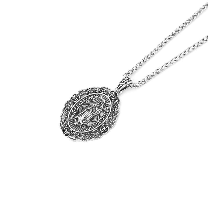 Delicate Rose Lace Our Lady of Guadalupe Titanium Necklace