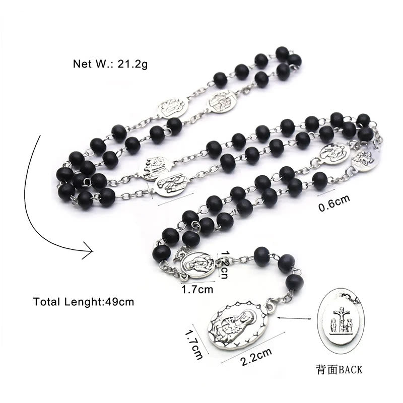 Christianartworkshop Our Lady of Sorrows of 6 mm Round Black Acrylic Alloy Chain 7 Sorrows Rosary