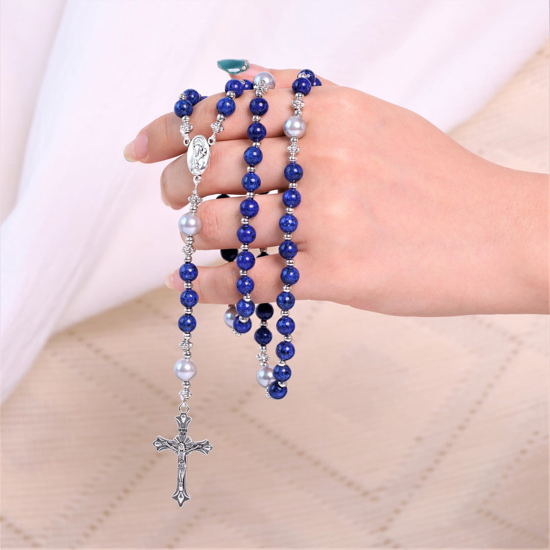 Free Today: Natural Stone Crucifix Hand Held Prayer Rosary Bracelet