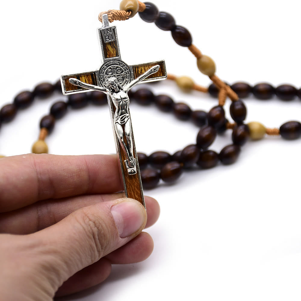 Christian Baptism Brown Wood Prayer Rosary