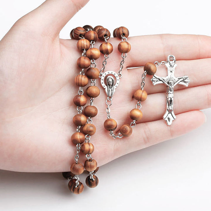 Classic Christian Wooden Long Chain Rosary