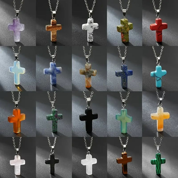 FREE Today: Natural Stone Cross Gemstone Pendant Necklace