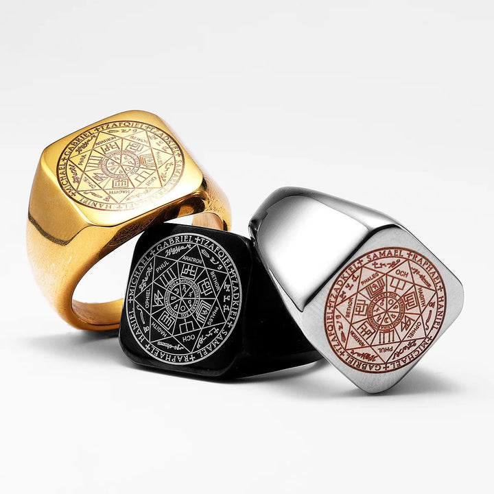 Christianartworkshop Seals of The Seven Archangels Protection Solomon Kabbalah Titanium Ring