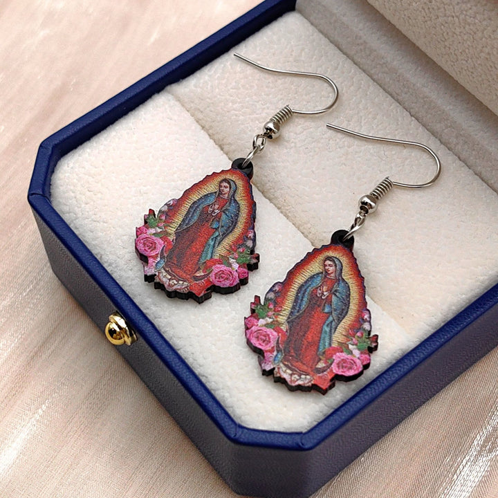 Christianartworkshop Our Lady Of Guadalupe Virgin Mary Colorful Earrings