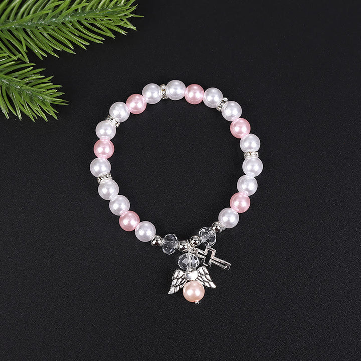 Christian Pearl Chain & Cross Wings Prayer Bracelet