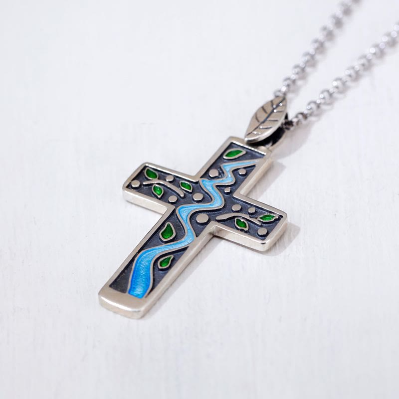 Christianartworkshop Fresh Style Creekside Tree Enamel Cross Necklace