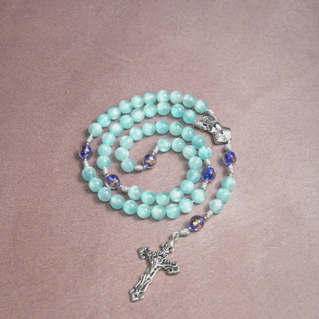 FREE Today: Aqua Starlight UV-Color Shift Cyan Rosary: Christ Cross & Light-Responsive Devotion