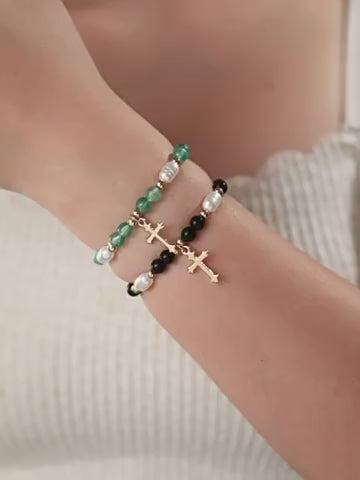 Christianartworkshop Stackable Beaded Cross Bracelet Duo: An Emblem of Steadfast Belief and Versatile Beauty