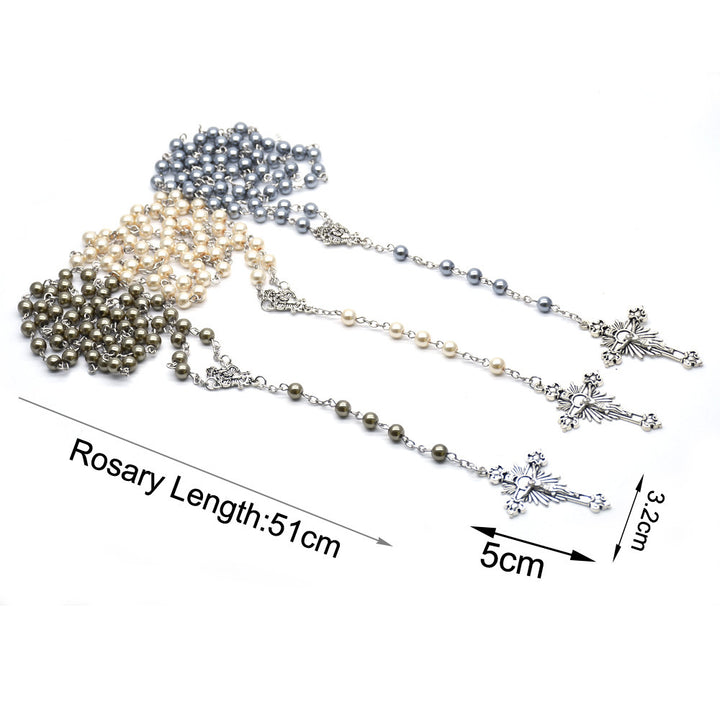 Pearl Beads Crucifix Rosary with Jesus Heart (3 color)