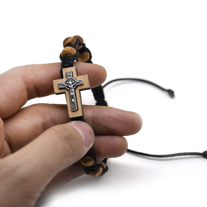 Crucifix Pine Beads Woven Rosary Bracelet