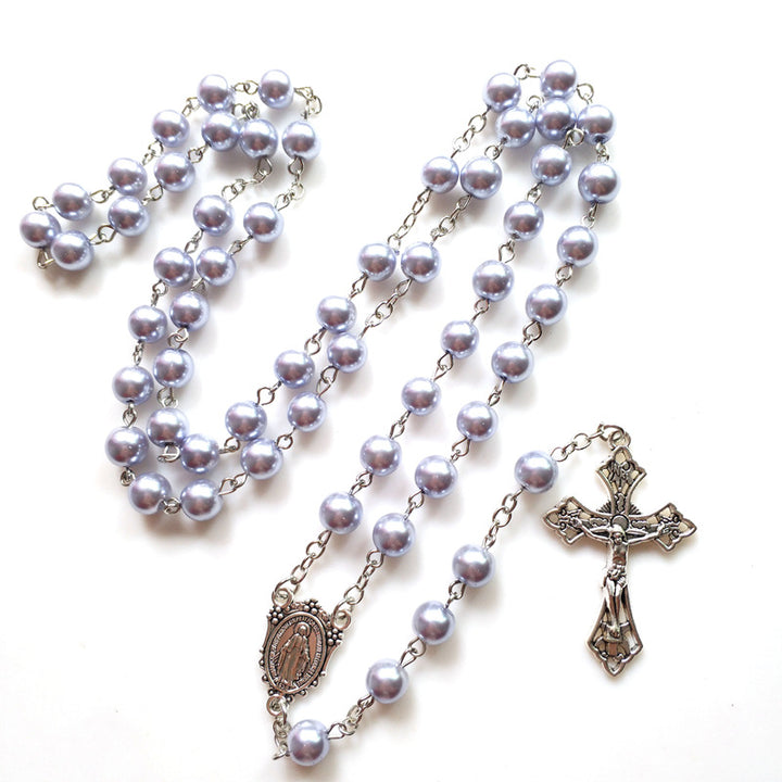Purple Pearl Rosary Christian Necklace