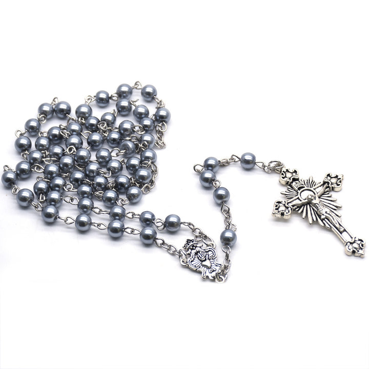 Pearl Beads Crucifix Rosary with Jesus Heart (3 color)