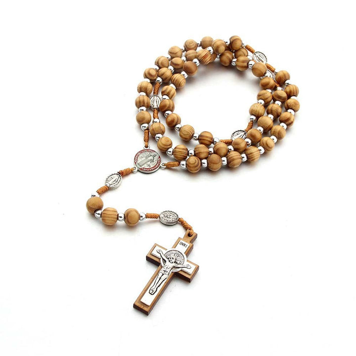 Natural Wood Handmade Rosary With Saint Benedict Cross