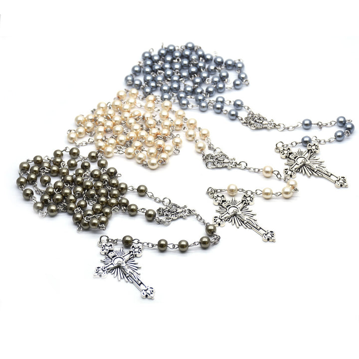 Pearl Beads Crucifix Rosary with Jesus Heart (3 color)