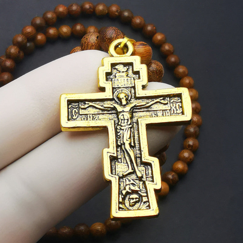 Cross Pendant Olive Wood Bead Rosary