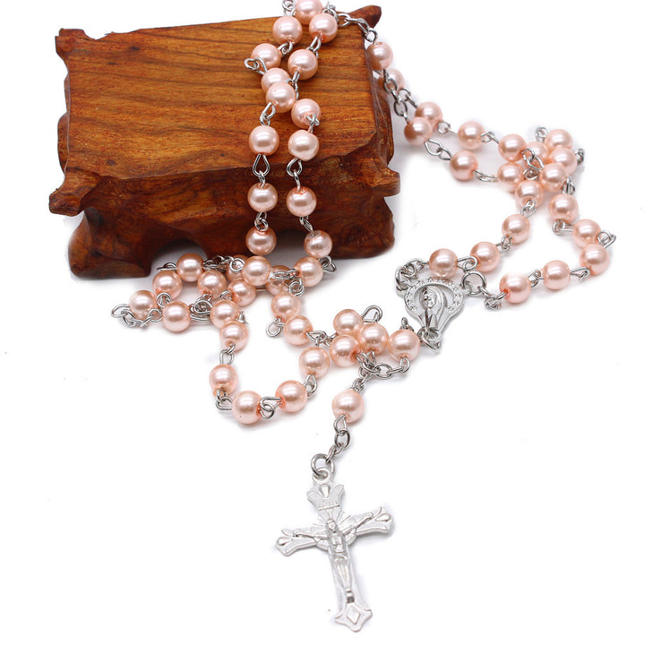 Pink Pearl Beads Crucifix Rosary